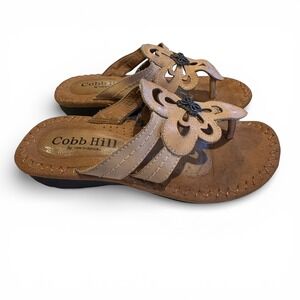 Cobb Hill by New Balance Womens Tan Leather Flower Thong Wedge Sandals 7.5